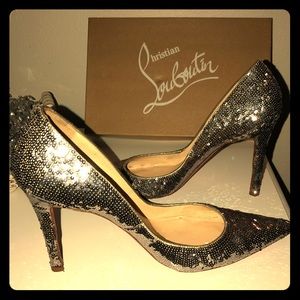 Authentic Christian louboutin silver sequin heels